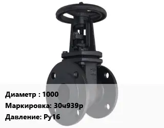 Задвижка чугунная 1000 30ч939р Ру16